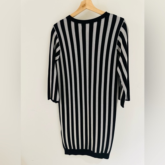ANTHROPOLOGIE STORM & MARIE REFEREE-DR BLACK WHITE STRIPED KNIT TUNIC DRESS L - Picture 2 of 4